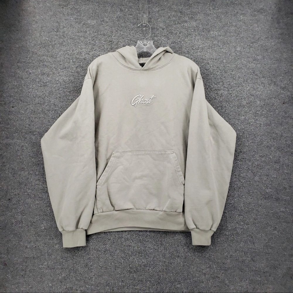 Ghost Hoodie Mens Gray Premium Basics Sweatshirt Long Sleeve Fleece embroidered